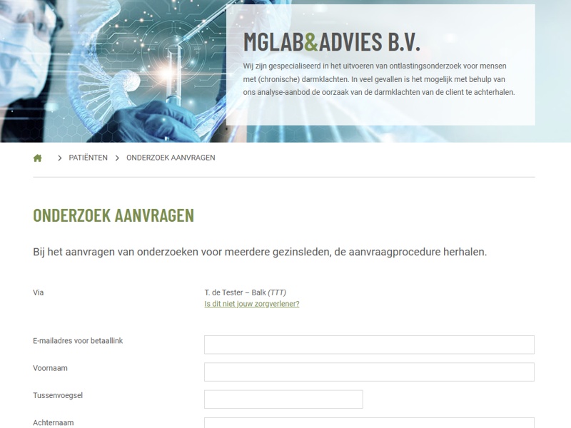 Digitaal aanvraagformulier voor patiënten